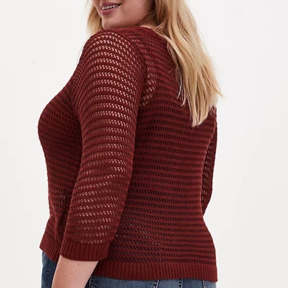 Torrid Rust Red Open Stitch & Pointelle V-Neck Cr… - image 2